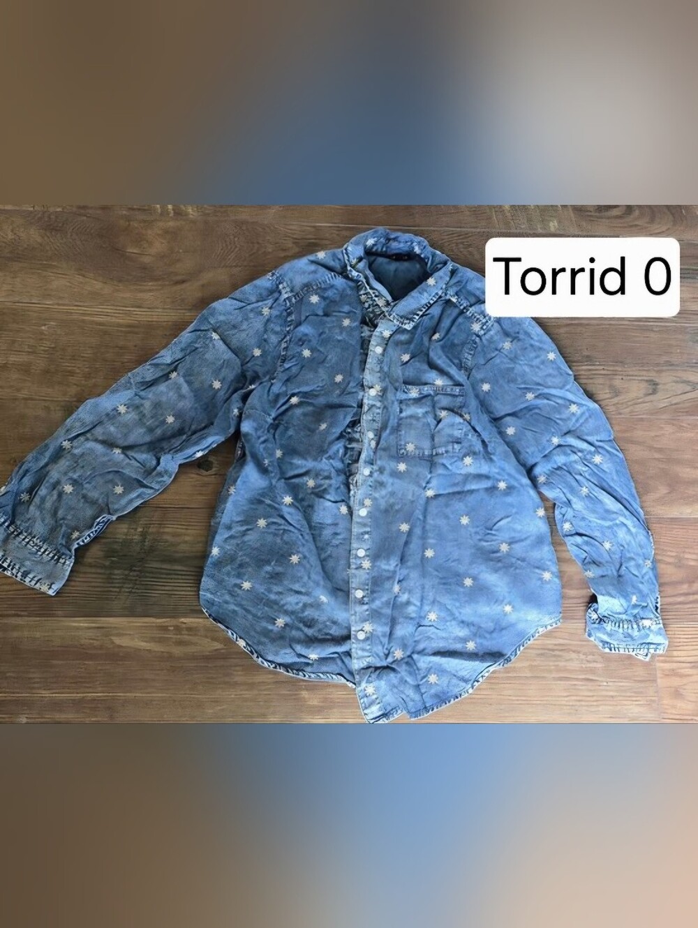 torrid Light Blue Denim Floral-Print Shirt